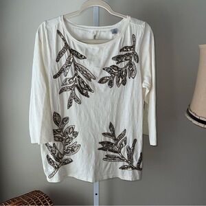 Tommy Bahama Cream Blouse with Leaf Pattern NWOT
